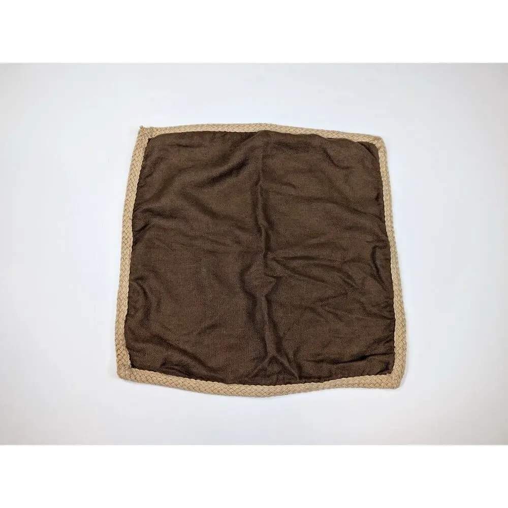 Pottery Barn Pillow Cover Brown Linen Tan Jute Trim 20 x 20 Throw Accent